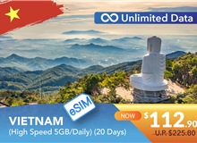 VIETNAM 20 DAYS E-SIM UNLIMITED DATA 5GB HIGH SPEED DAILY