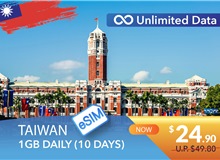 TAIWAN 10 DAYS E-SIM UNLIMITED DATA 1GB HIGH SPEED DAILY