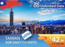 TAIWAN 10 DAYS E-SIM UNLIMITED DATA 3GB HIGH SPEED DAILY