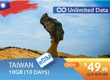 TAIWAN 10 DAYS E-SIM UNLIMITED DATA 10GB HIGH SPEED