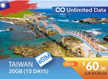 TAIWAN 10 DAYS E-SIM UNLIMITED DATA 20GB HIGH SPEED