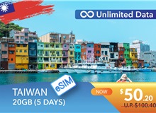 TAIWAN 5 DAYS E-SIM UNLIMITED DATA 20GB HIGH SPEED