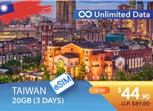 TAIWAN 3 DAYS E-SIM UNLIMITED DATA 20GB HIGH SPEED